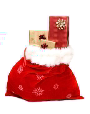 christmas sack full of presents over a white background